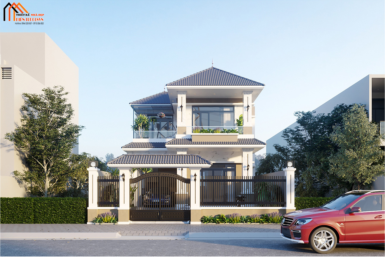 Hình ảnh hoàn thiện sơn ngoại thất và lắp cửa, biệt thự kiểu pháp.